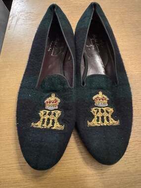 Ralph Lauren Men's Plaid Wool Embroidered Crest Slippers Made in Italy